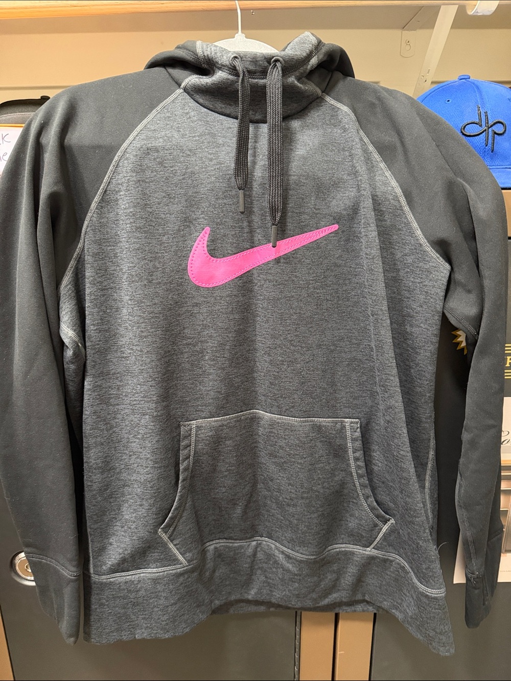 Nike women’s Gray and Black Crewneck Sweatshirt with Pink Swoosh